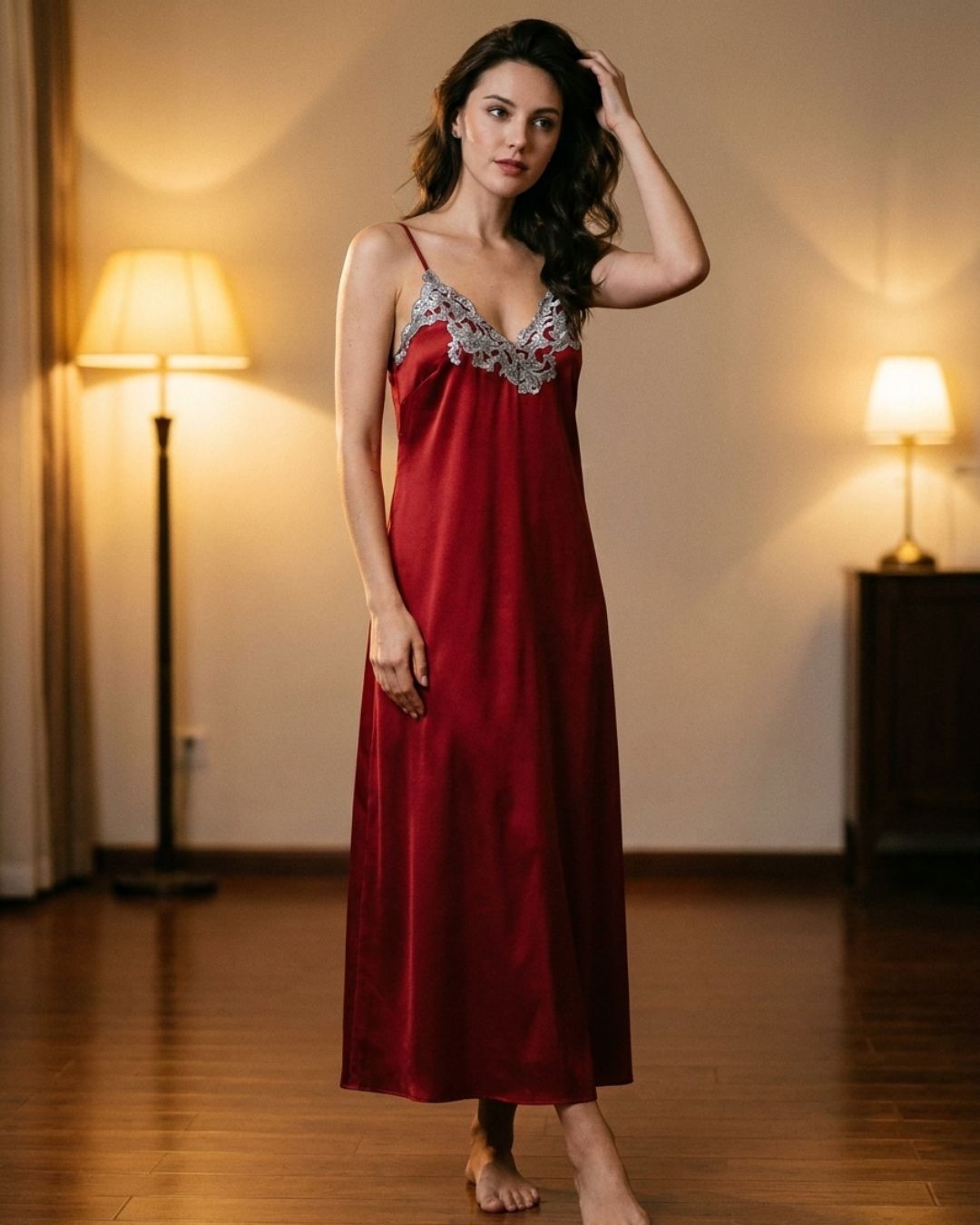 Satin Scarlet Reverie Nightgown