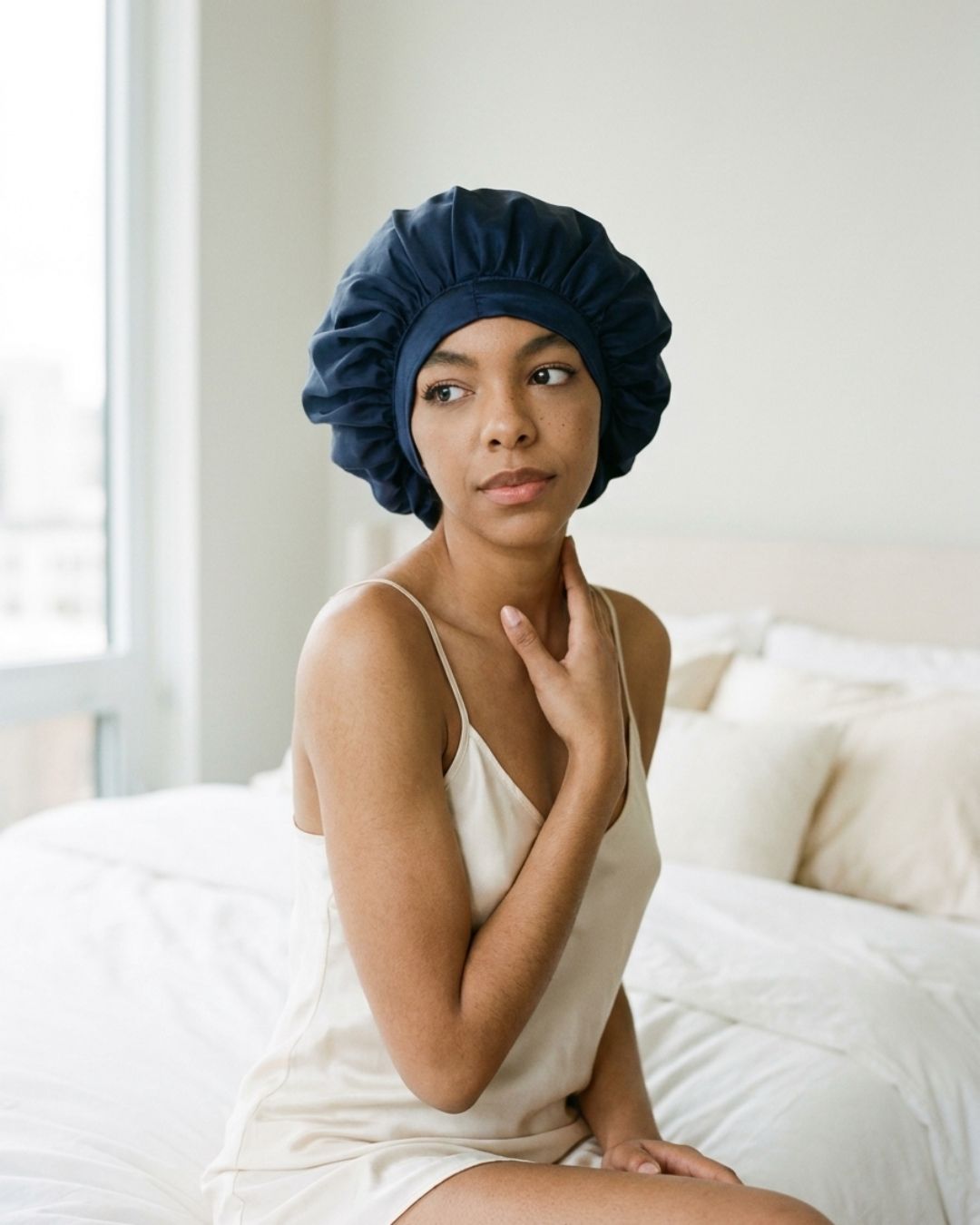 Nocturne Ribbons Satin Bonnet Navy