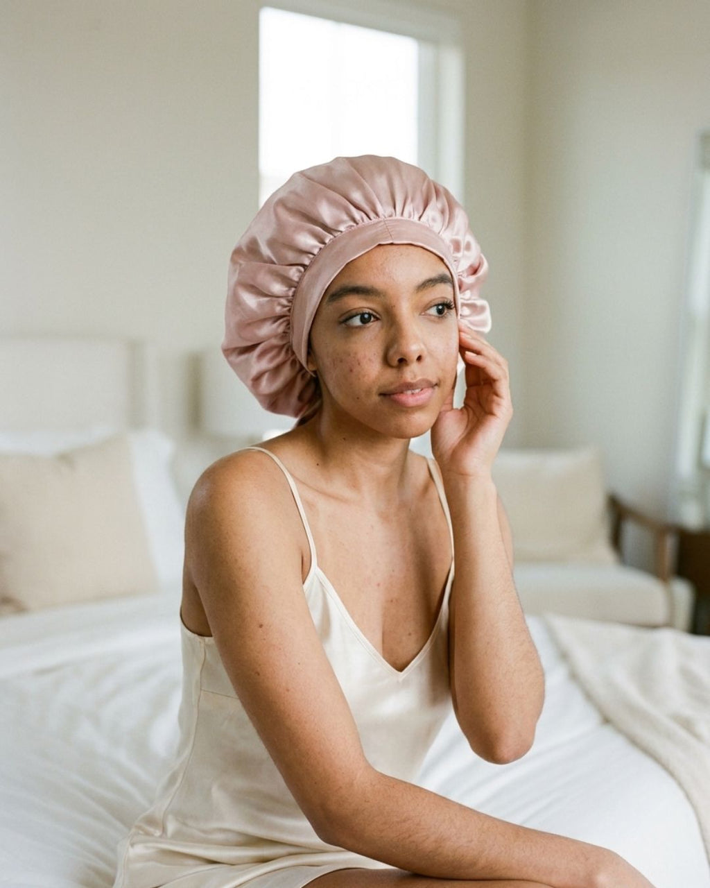 Nocturne Ribbons Satin Bonnet Light Pink