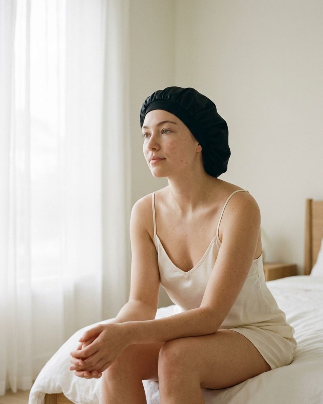 Nocturne Ribbons Satin Bonnet Black
