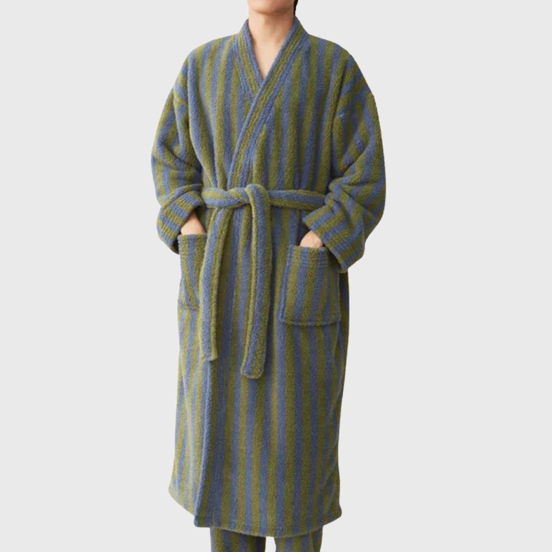 Thick Fleece Green Stripes Bathrobe