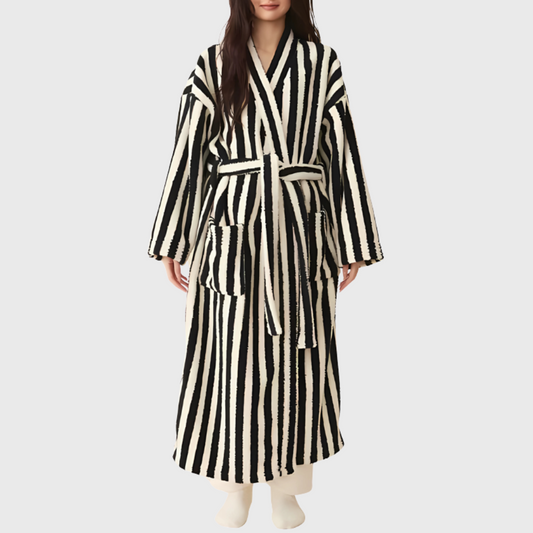 Thick Coral Fleece White Stripes Bathrobe